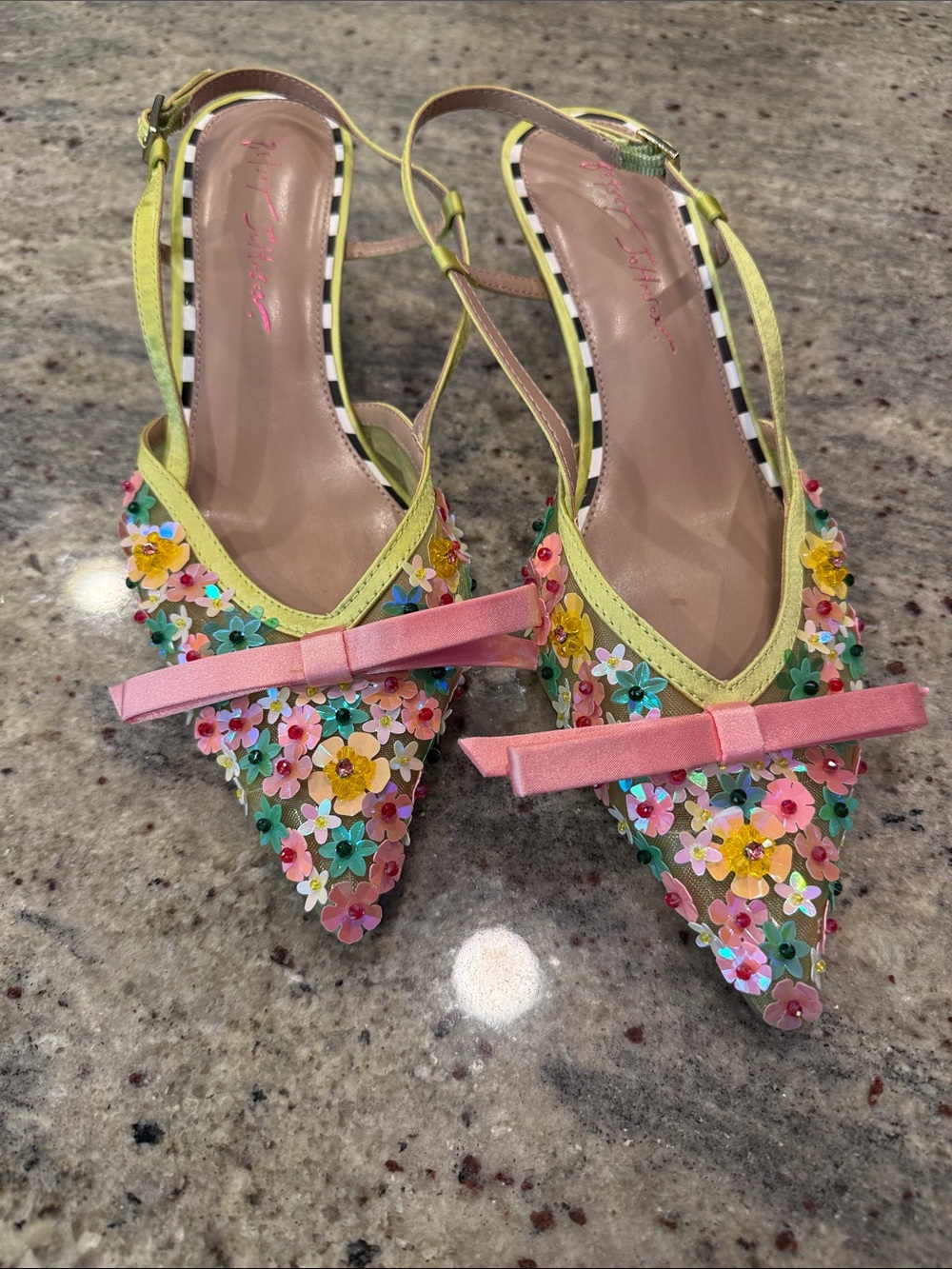 Betsey Johnson Whitney Pink & Lime Floral Pointed Slingback Flats